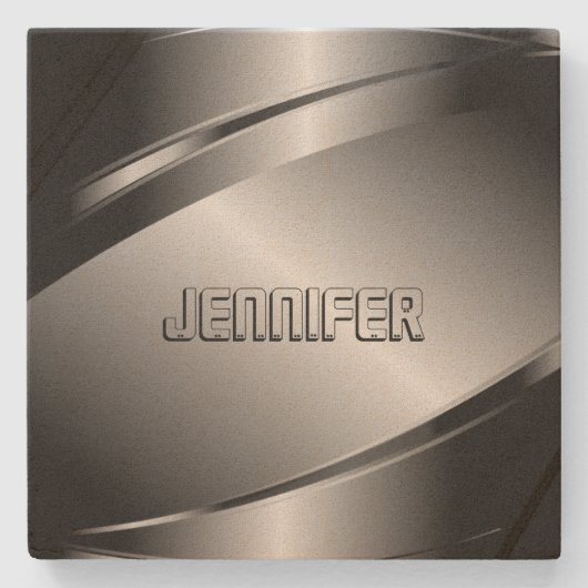 Monogramed Metallic Grijs Roestvrij Staal Kijk Stenen Onderzetter (Voorkant)