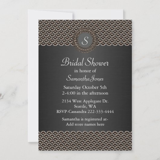 Monogramed Metallic look Bridal Shower Invitation Kaart (Voorkant)