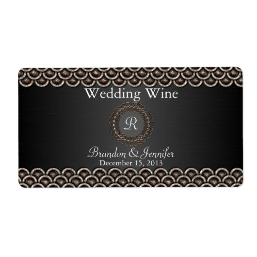 Monogramed Metallic Look Bruiloft Mini Wijn Labels (Voorkant)