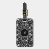 Monogramed Metallic Silver Orante Floral Damashen  Bagagelabel (Voorkant verticaal)