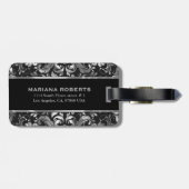 Monogramed Metallic Silver Orante Floral Damashen  Bagagelabel (Achterkant horizontaal)