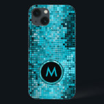 Monogramed Metallic Turquoise Sequence Glitter iPhone 13 Hoesje<br><div class="desc">Monogramed versie van de populaire metallische opeenvolging kijkt turquoise toon es disco spiegelpatroon. Retro 70's disco ballonspiegels met de spits en de spuiten. Zoek dit ontwerp in vele tonen. Paarse blauwe groene roze en kan worden aangevraagd in uw favoriete kleur. Het is een patroon van het afbeelding en niet daadwerkelijke...</div>