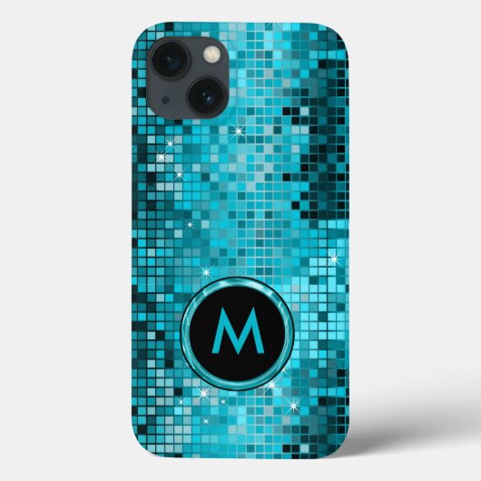 Monogramed Metallic Turquoise Sequence Glitter Case-Mate iPhone Case (Achterkant)