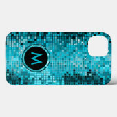 Monogramed Metallic Turquoise Sequence Glitter Case-Mate iPhone Case (Achterkant (horizontaal))
