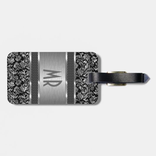 Monogramed Metallic Zilver Geborsteld Aluminium Lo Bagagelabel (Achterkant horizontaal)