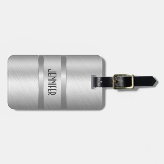 Monogramed Metallic Zilver Geborsteld Aluminium Lo Bagagelabel (Voorkant horizontaal)