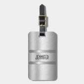 Monogramed Metallic Zilver Geborsteld Aluminium Lo Bagagelabel (Voorkant verticaal)