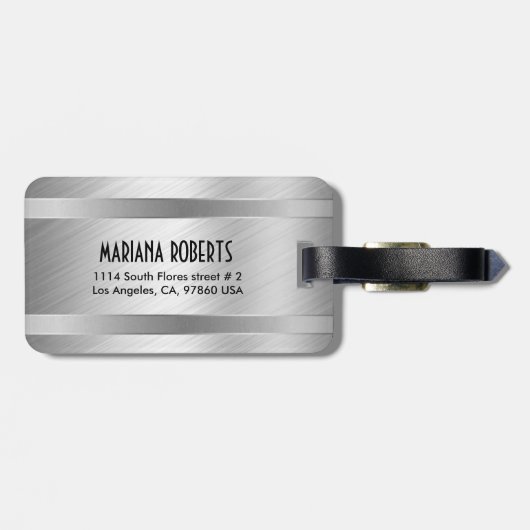 Monogramed Metallic Zilver Geborsteld Aluminium Lo Bagagelabel (Achterkant horizontaal)