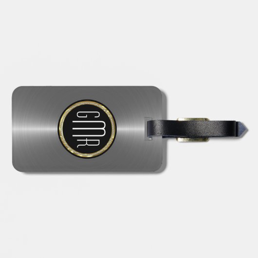 Monogramed Metallic Zilver Roestvrij Staal Kijk 2 Bagagelabel (Achterkant horizontaal)