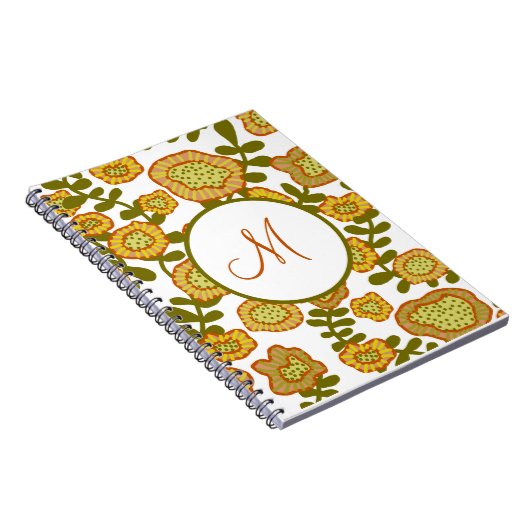 Monogramed Modern Gold Olive Oranje Floral Journal Notitieboek (Rechterzijde)