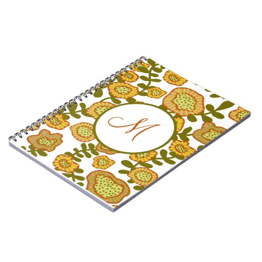 Monogramed Modern Gold Olive Oranje Floral Journal Notitieboek (Linkerzijde)