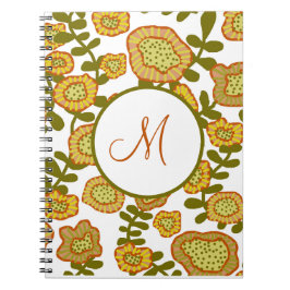 Monogramed Modern Gold Olive Oranje Floral Journal Notitieboek