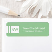 Monogramed modern mint-groen en wit etiket (Insitu)