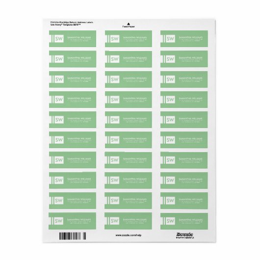 Monogramed modern mint-groen en wit etiket (Full Sheet)