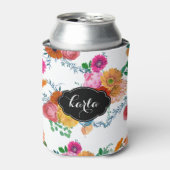 Monogramed Moderne Kleurrijke Lente Bloemen Blikjeskoeler (Blikje Voorkant)