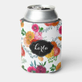 Monogramed Moderne Kleurrijke Lente Bloemen Blikjeskoeler (Blikje Achterkant)