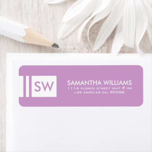 Monogramed moderne lavendel en wit etiket (Insitu)