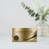 Monogramed Moderne Zwart & Goud Dynamische Lijnen  Visitekaartje (Staand voorkant)