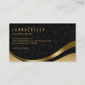Monogramed Moderne Zwart & Goud Dynamische Lijnen  Visitekaartje (Achterkant)