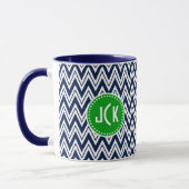 Monogramed Navy Blue & White Zigzag Chevron Mok (Links)