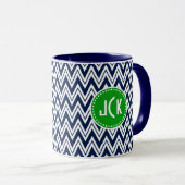 Monogramed Navy Blue & White Zigzag Chevron Mok (Voorkant rechts)