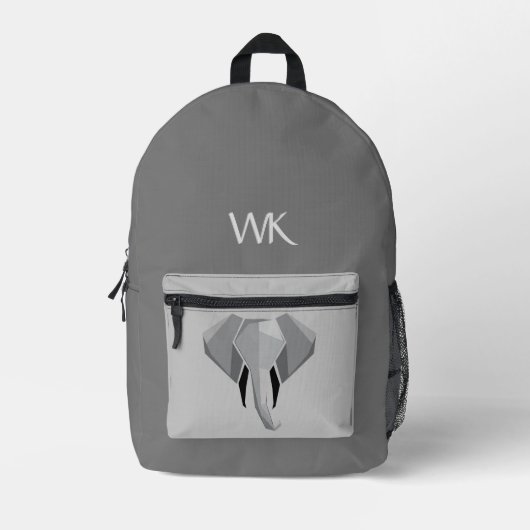 Monogramed Olifant Head Design Grijs Bedrukte Rugzak (Voorkant)