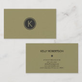 Monogramed Olijfgroen Moderne Linnen Textuur Look Visitekaartje (Voorkant / Achterkant)