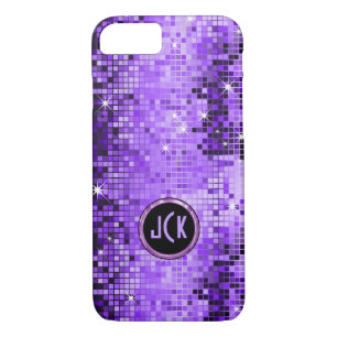 Monogramed Paars Disco-Ball Glitter Case-Mate iPhone Case