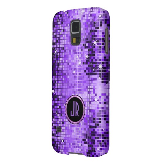 Monogramed Paars Disco-Ball Glitter Case-Mate Samsung Galaxy Hoesje (Achterkant Links)