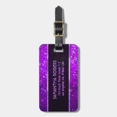 Monogramed Paarse tinten glitter textuur Bagagelabel (Voorkant verticaal)