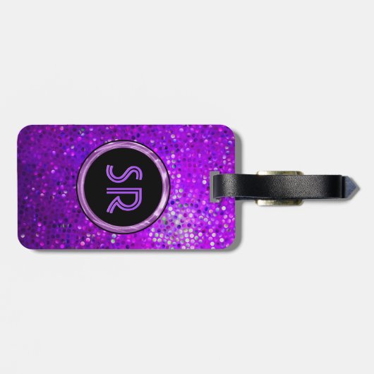 Monogramed Paarse tinten glitter textuur Bagagelabel (Achterkant horizontaal)