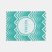 Monogramed pauw en witte zigzag chevron fleece deken (Voorkant (Horizontaal))