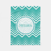 Monogramed pauw en witte zigzag chevron fleece deken (Voorkant)