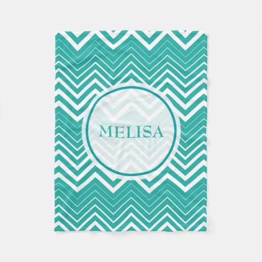 Monogramed pauw en witte zigzag chevron fleece deken (Voorkant)