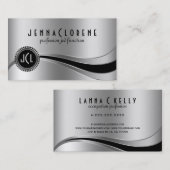 Monogramed Plain Metallic Zilver & Zwart Visitekaartje (Voorkant / Achterkant)
