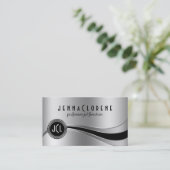 Monogramed Plain Metallic Zilver & Zwart Visitekaartje (Staand voorkant)
