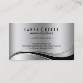 Monogramed Plain Metallic Zilver & Zwart Visitekaartje (Achterkant)