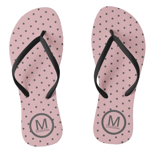 Monogramed Polka Dots Pink Grey Teenslippers (Voetbed)