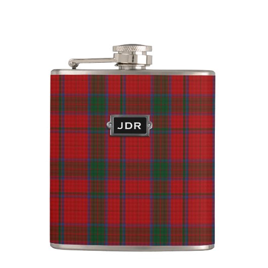 Monogramed Red Clan Robertson Tartan Pset  Heupfles (Voorkant)