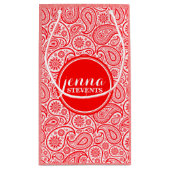 Monogramed Red & White  paisley Pattern Klein Cadeauzakje (Achterkant)