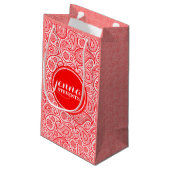 Monogramed Red & White  paisley Pattern Klein Cadeauzakje (Achterkant Gekanteld)