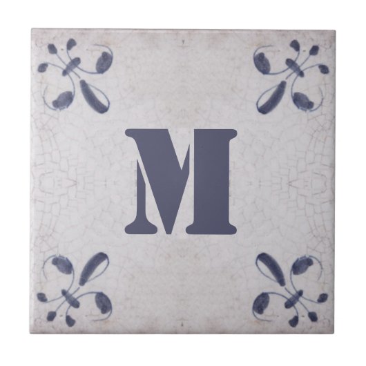 Monogramed Repro Portugese Blue Azulejos Tegel Tegeltje (Voorkant)