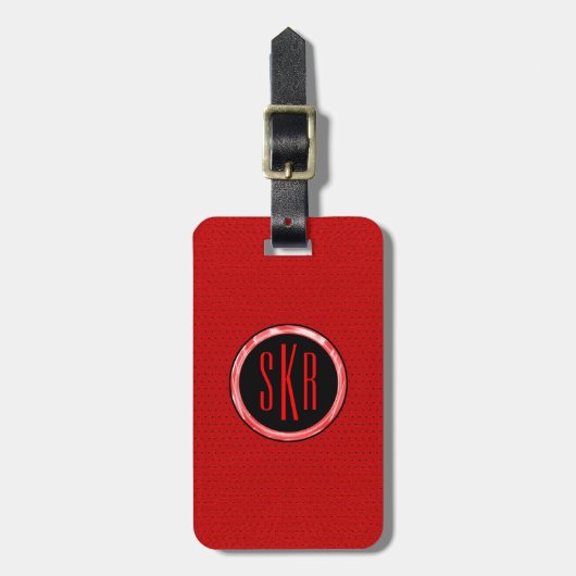 Monogramed rood faux leer look bagagelabel (Voorkant verticaal)