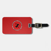 Monogramed rood leder look bagagelabel (Voorkant horizontaal)