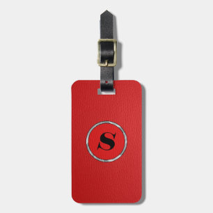 Monogramed rood leder look bagagelabel