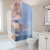 Monogramed Roos Gold Blue geborsteld metalen palml Douchegordijn (In situ)