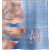 Monogramed Roos Gold Blue geborsteld metalen palml Douchegordijn (Voorkant)