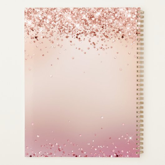 Monogramed Roos Gold Glitter Elegant Script Name Planner (Achterkant)