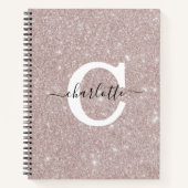 Monogramed Roos Gold Glitter Pink Script Notitieboek (Voorkant)