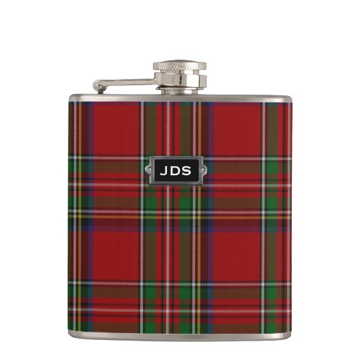 Monogramed Royal Stewart Tartan Pset Flask Heupfles (Voorkant)